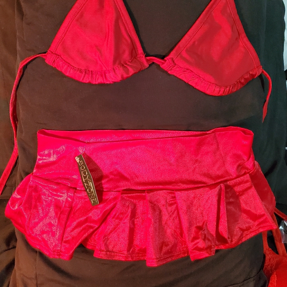 Red Pleated Micro Skirt